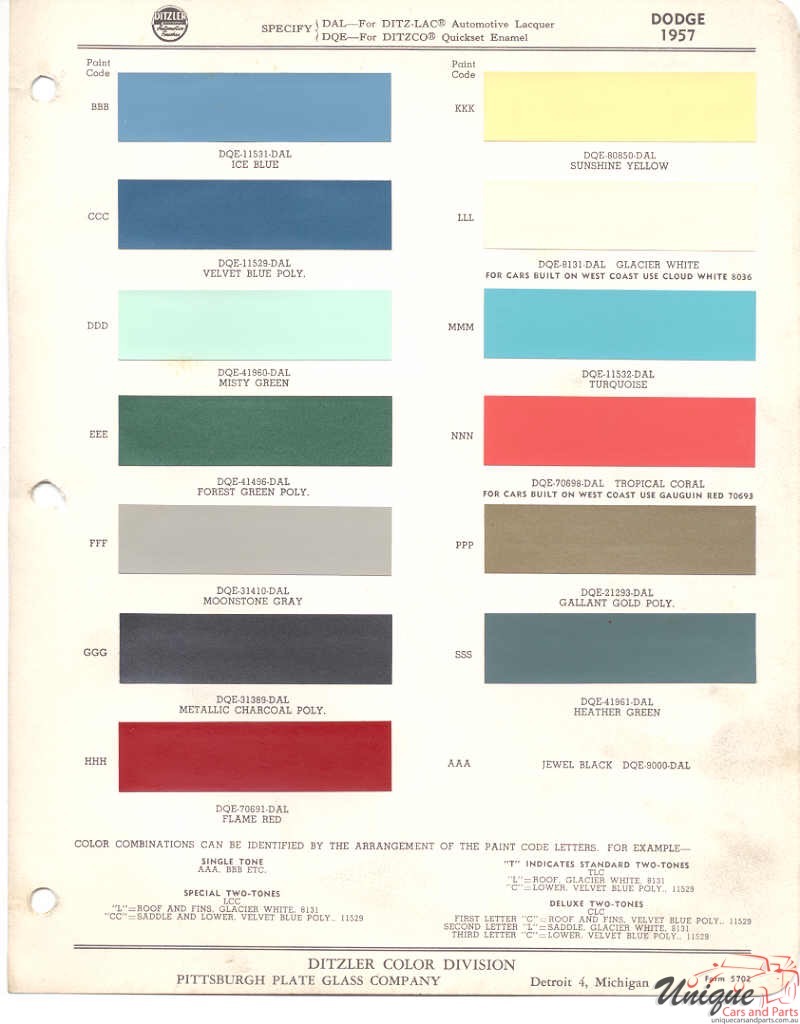 1957 Dodge Paint Charts PPG 1